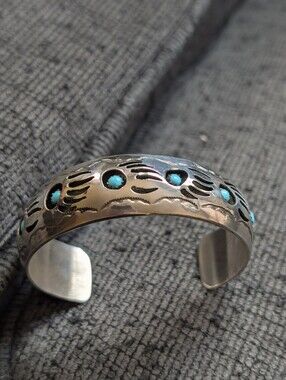 Pearlene Spencer Signed Cuff Silver Turquoise Bracelet
